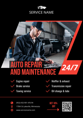 Offer of Auto Repair and Maintenance Poster Design Template