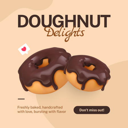 チョコレート グレーズを使ったドーナツ デライトの広告 Instagramデザインテンプレート