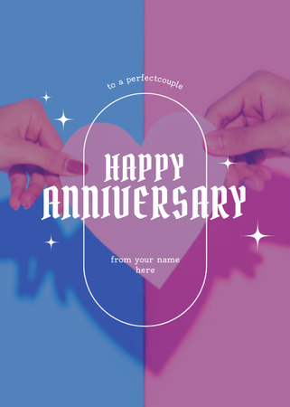 Szablon projektu Romantic Couple Holding Paper Heart And Anniversary Congrats Postcard 5x7in Vertical