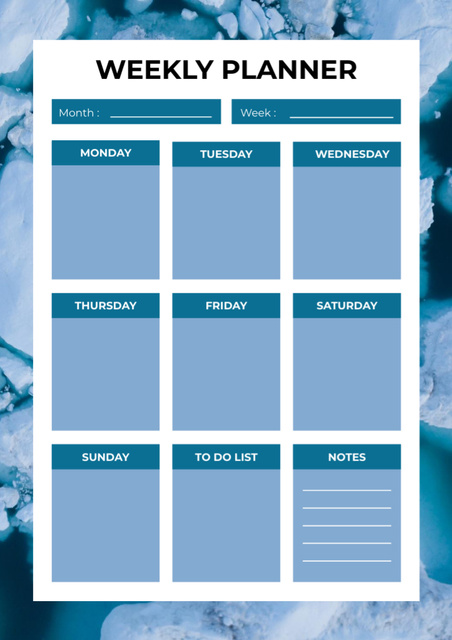 Plantilla de diseño de Minimalist Weekly Notes with Blue Ice Texture Schedule Planner 