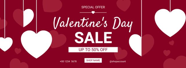 Valentine's Day Sale with White Hearts Facebook cover Design Template