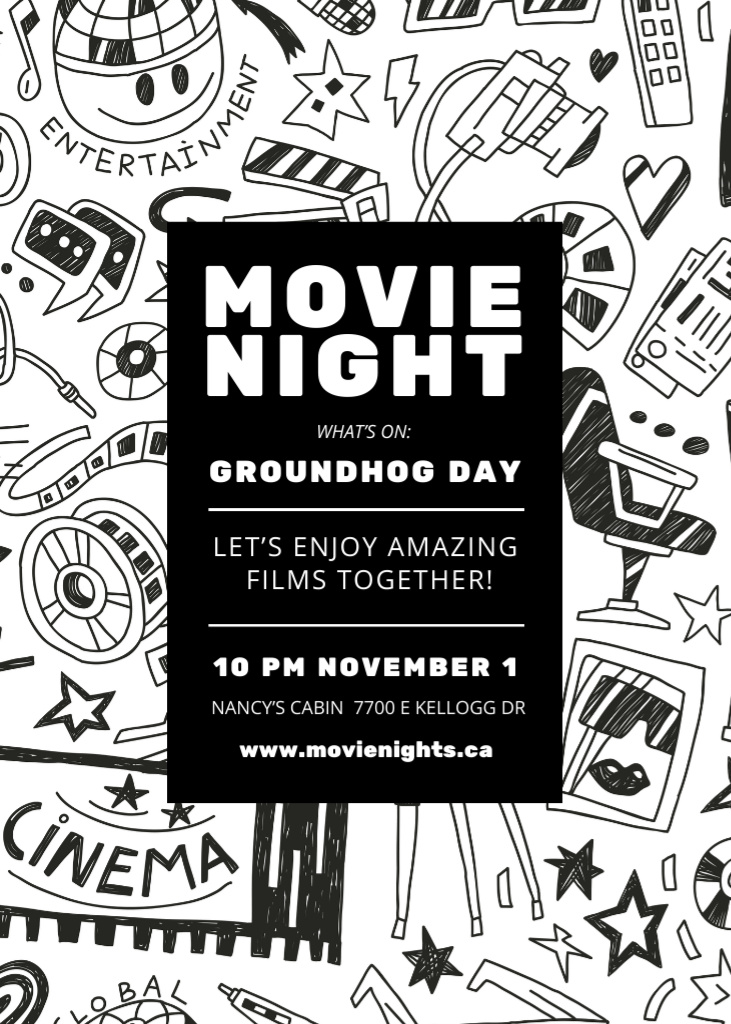 Movie Night Event with Arts Icons Pattern Invitation Design Template
