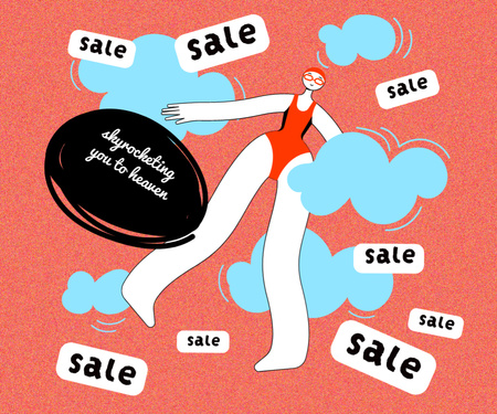 Ontwerpsjabloon van Medium Rectangle van vrouw in de lucht blij met de verkoop