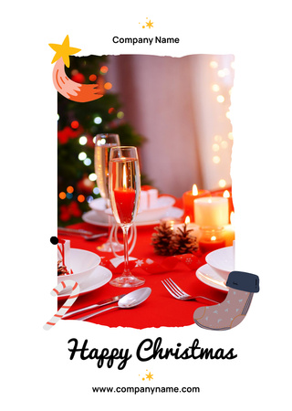 Christmas Greeting with Festive Champagne Postcard A6 Vertical Design Template