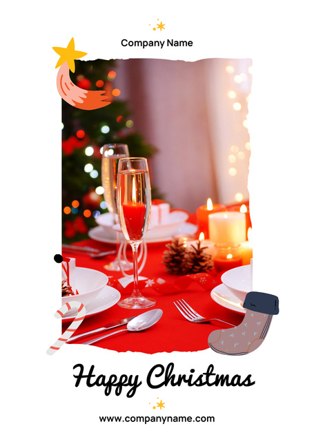 Ontwerpsjabloon van Postcard A6 Vertical van Christmas Greetings with Festive Dinner Served