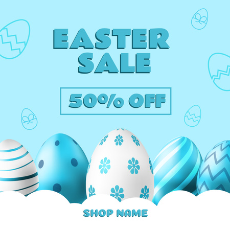 Set of Blue Patterned Eggs on Easter Sale Instagram Design Template
