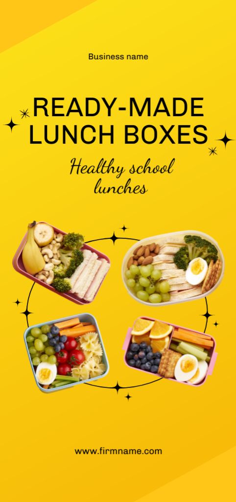 School Food Ad with Lunch Boxes in Yellow Flyer DIN Large – шаблон для дизайна