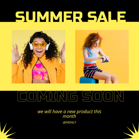 Summer Fashion Clothes Sale Ad on Black and Yellow Instagram Design Template