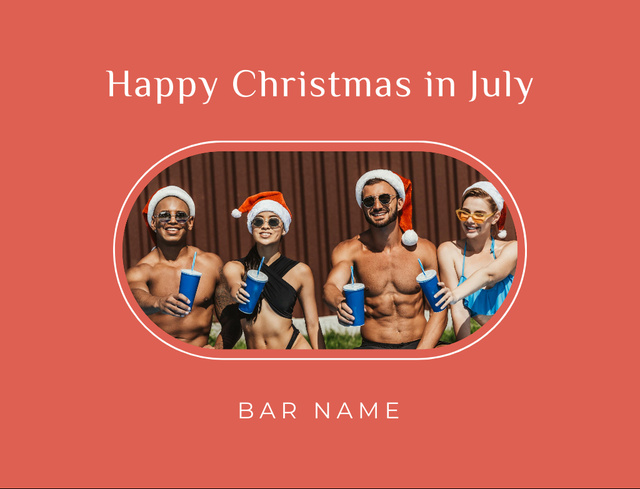 Happy Christmas in July on Red Postcard 4.2x5.5in Design Template