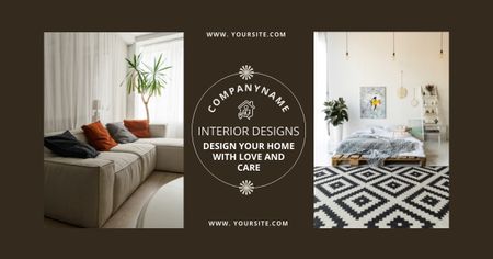 Template di design Elegante design degli interni di soggiorno e camera da letto Facebook AD