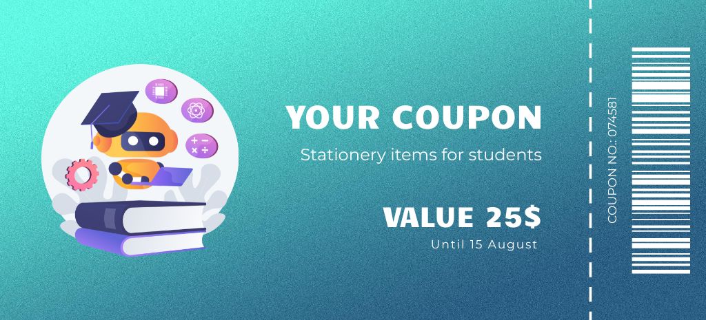 Discount Coupon for Stationery with Books Coupon 3.75x8.25in Modelo de Design
