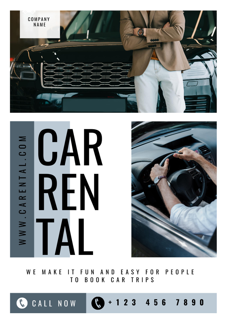 Plantilla de diseño de First-Rate Car Hiring Service Ad Poster A3 