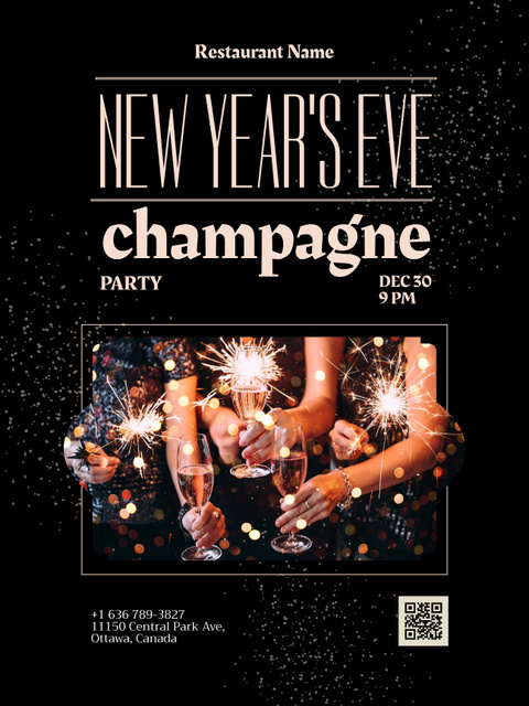 New Year Champagne Party Announcement Poster US Tasarım Şablonu