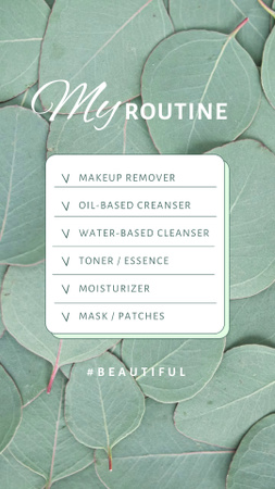 Daily Beauty Routine List with Green Leaves Instagram Video Story Design Template