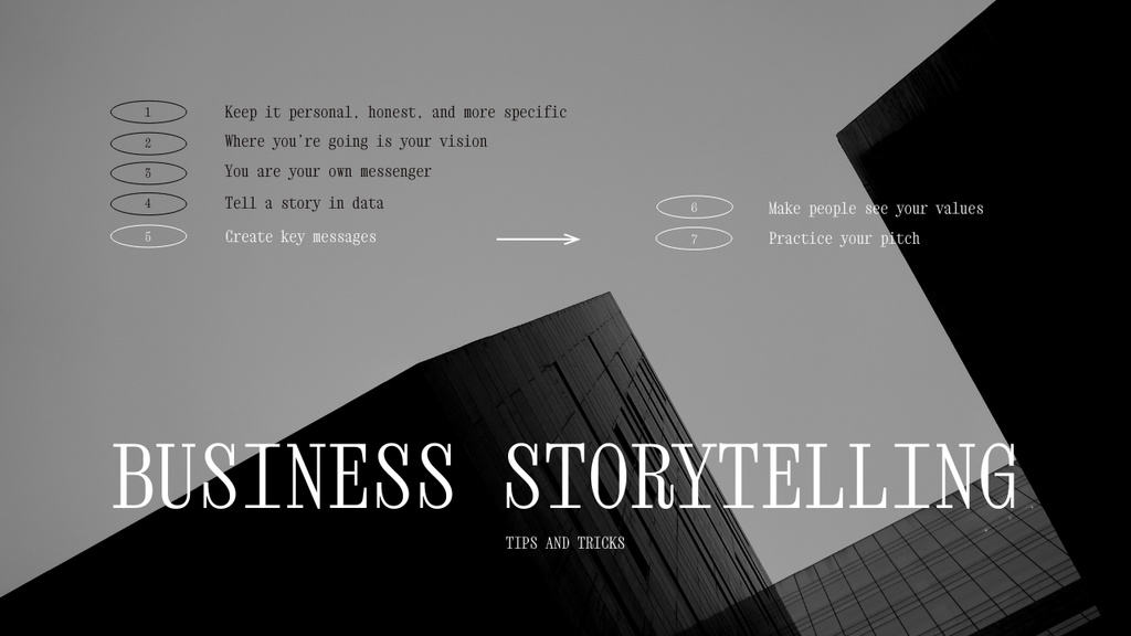 Plantilla de diseño de Tips for Business Storytelling with Skyscrapers Mind Map 
