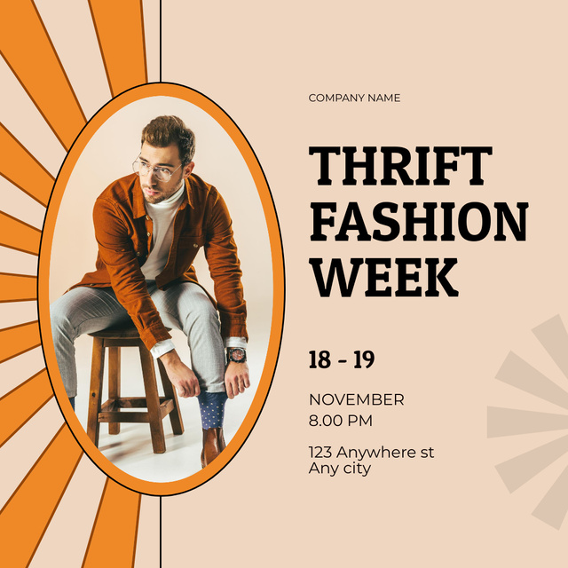Man on thrift fashion week orange Instagram AD Design Template