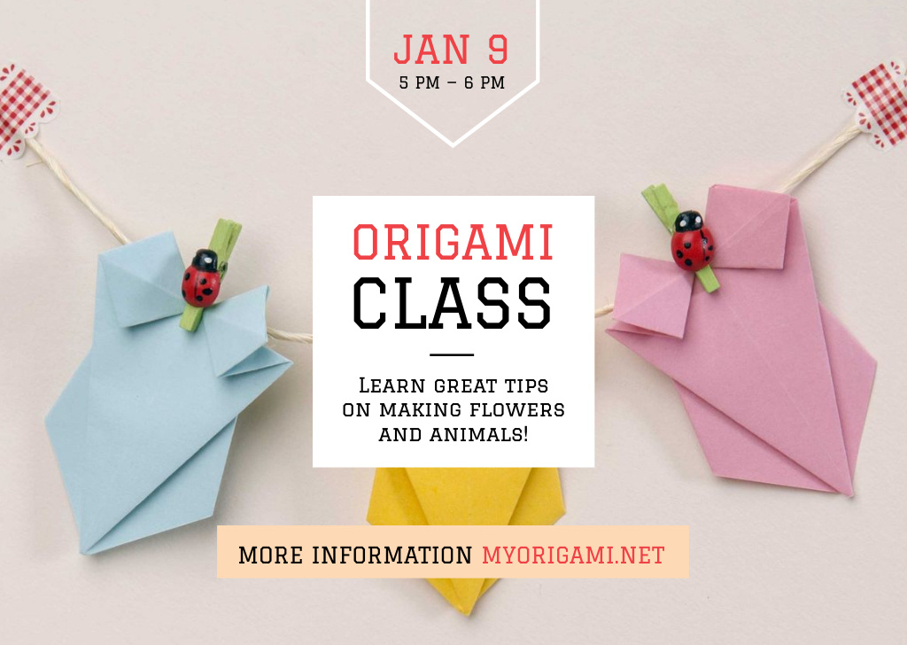 Origami Classes Invitation Paper Garland Postcard – шаблон для дизайна