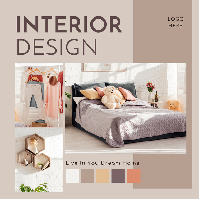 Warm Beige Interior Design Collage Instagram AD – шаблон для дизайну