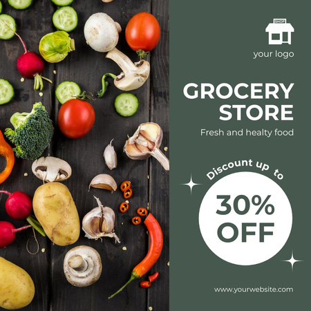 Healthy Veggies And Fruits With Discount Instagram Design Template