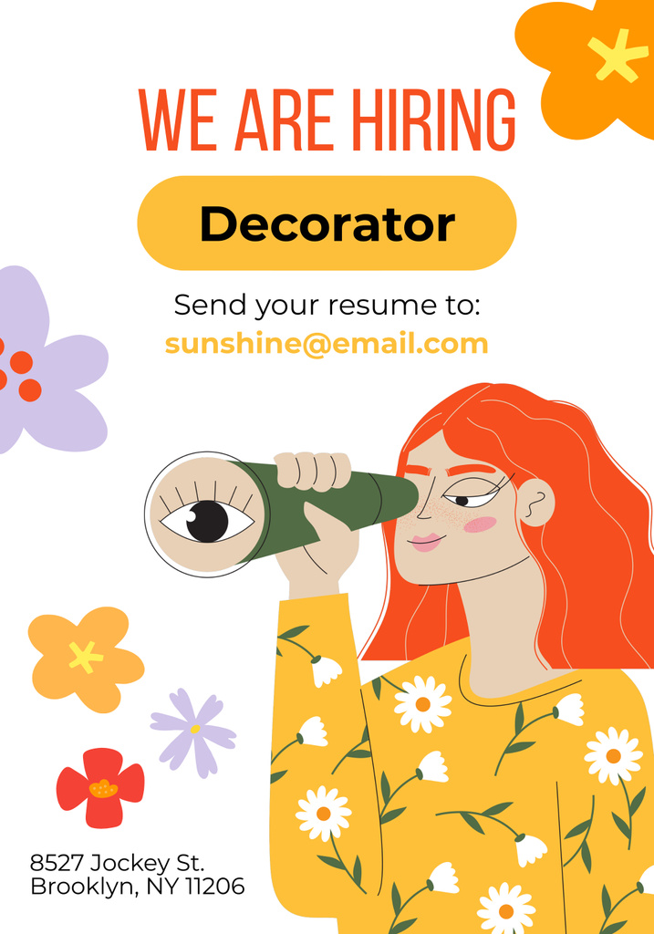 Woman Looking Through Telescope And Hiring Decorator Poster 28x40in Design Template