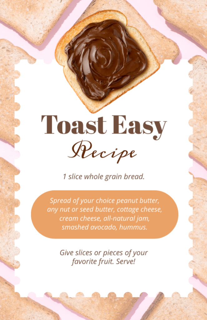 Toast with Сhocolate Recipe Card Design Template