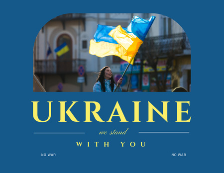 Young Woman at Protest with Flag of Ukraine Flyer 8.5x11in Horizontal Design Template