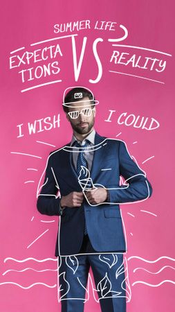 Template di design illustrazione divertente dell'abito estivo sull'uomo d'affari Instagram Story