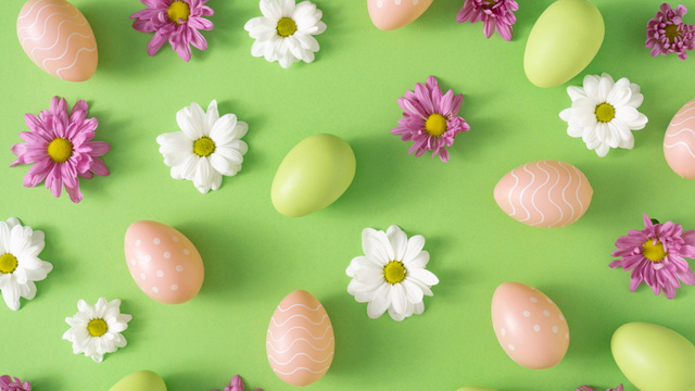 Easter Eggs on Green Zoom Background Design Template