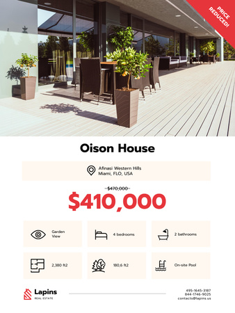 Designvorlage Immobilienanzeige mit moderner Hausfassade für Poster US