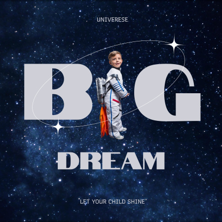 Ontwerpsjabloon van Podcast Cover van Schattige kleine jongen in het pak van de astronaut
