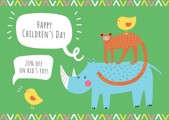 Designvorlage Colorful Children's Day Greeting With Discount For Toys für Postcard 5x7in