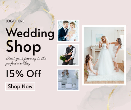 Wedding Shop Promo with Happy Wedding Couple Facebook Design Template