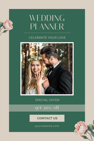 Wedding Agency Ad with Cheerful Couple Pinterest Design Template