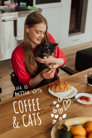 Modèle de visuel Cat with Morning Coffee - Pinterest