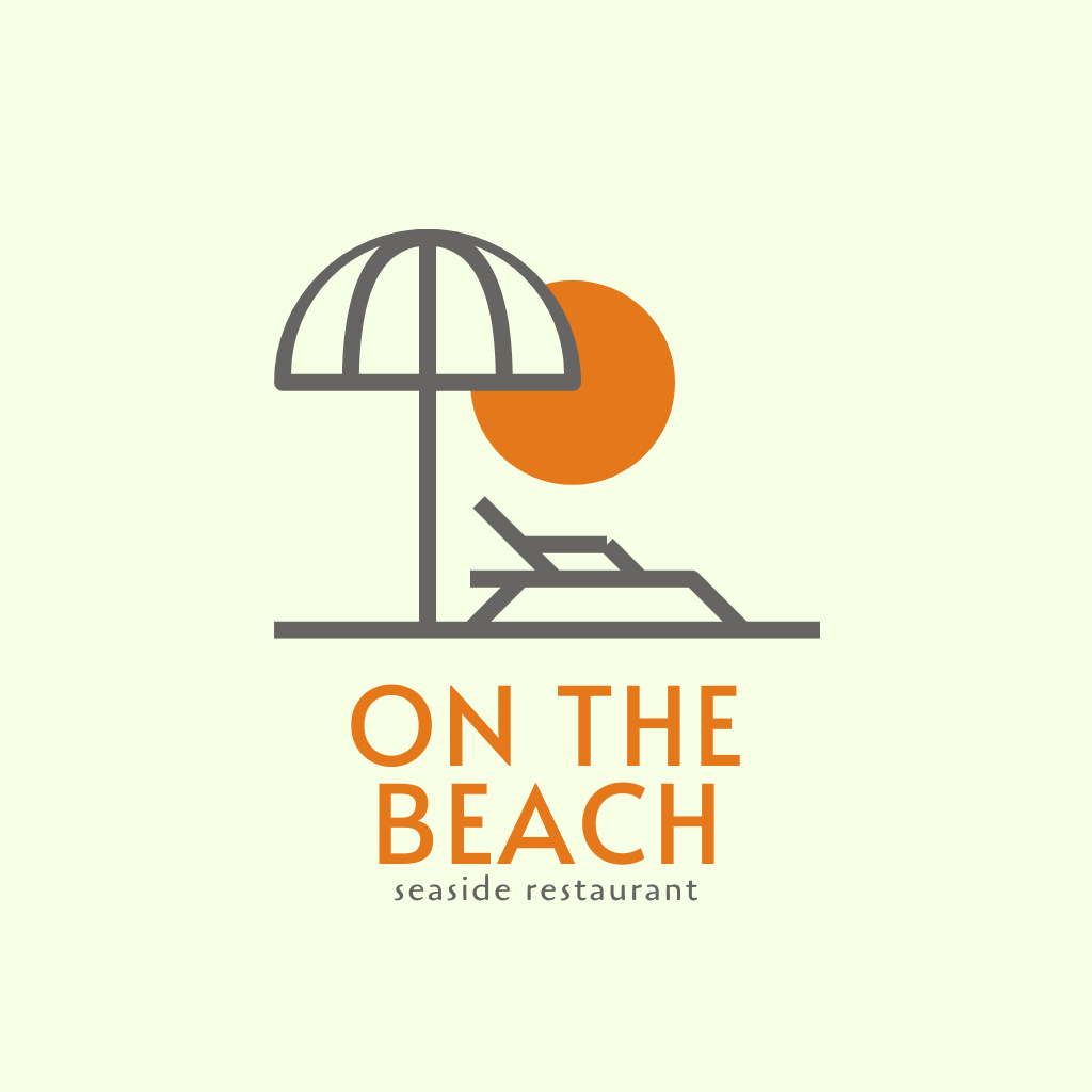 Seaside Restaurant Ad with Sun Lounger and Umbrella Logoデザインテンプレート