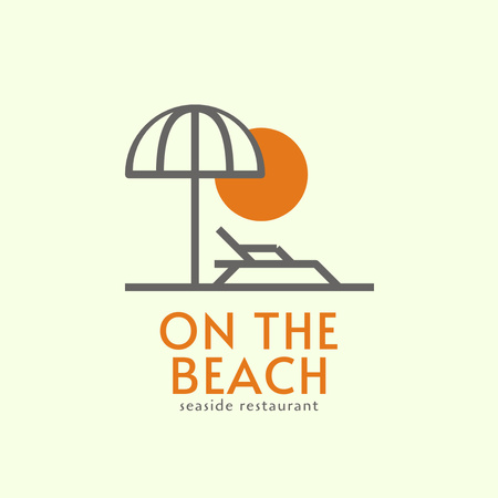 Merenrantaravintolan mainos aurinkotuoleineen ja -varjoineen Logo Design Template