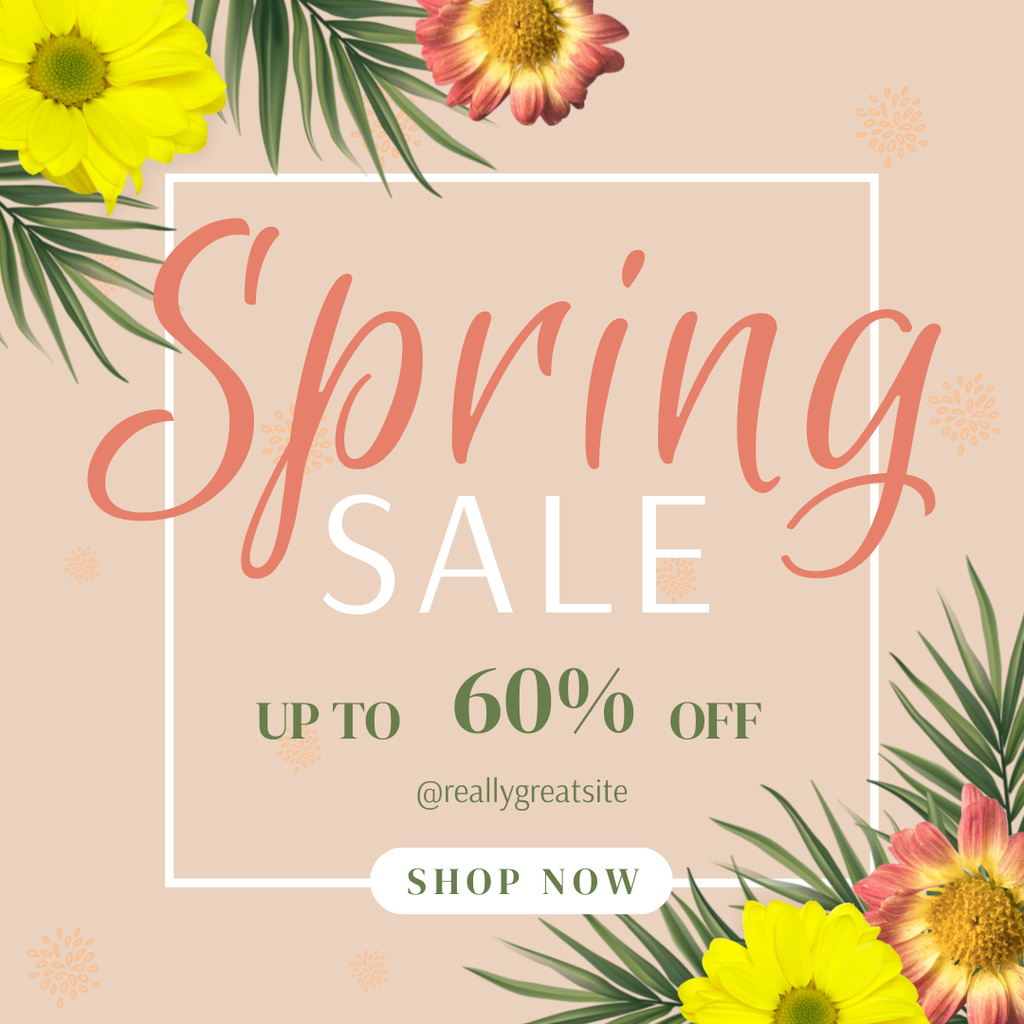 Spring Sale Announcement with Flowers Instagram Design Template