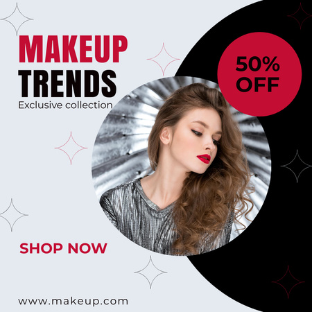 Discount Announcement for Exclusive Makeup Cosmetics Instagram Design Template
