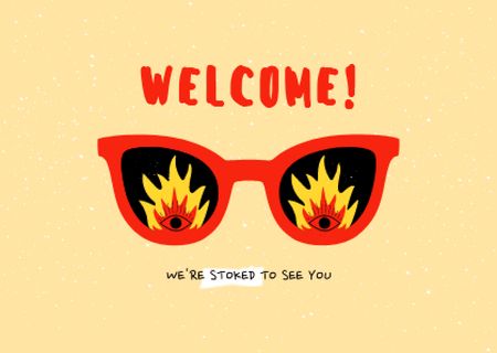 Platilla de diseño Funny Sunglasses with Fire Lenses Card