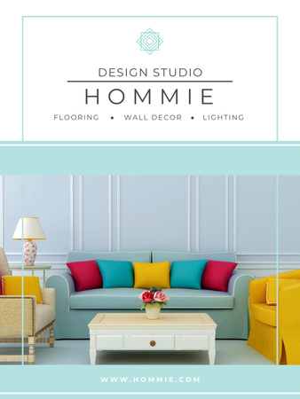 Design studio advertisement with Bright Interior Poster US Design Template