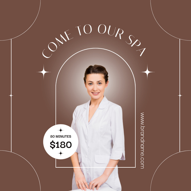 Spa Salon Ad with Woman in White Robe Instagramデザインテンプレート