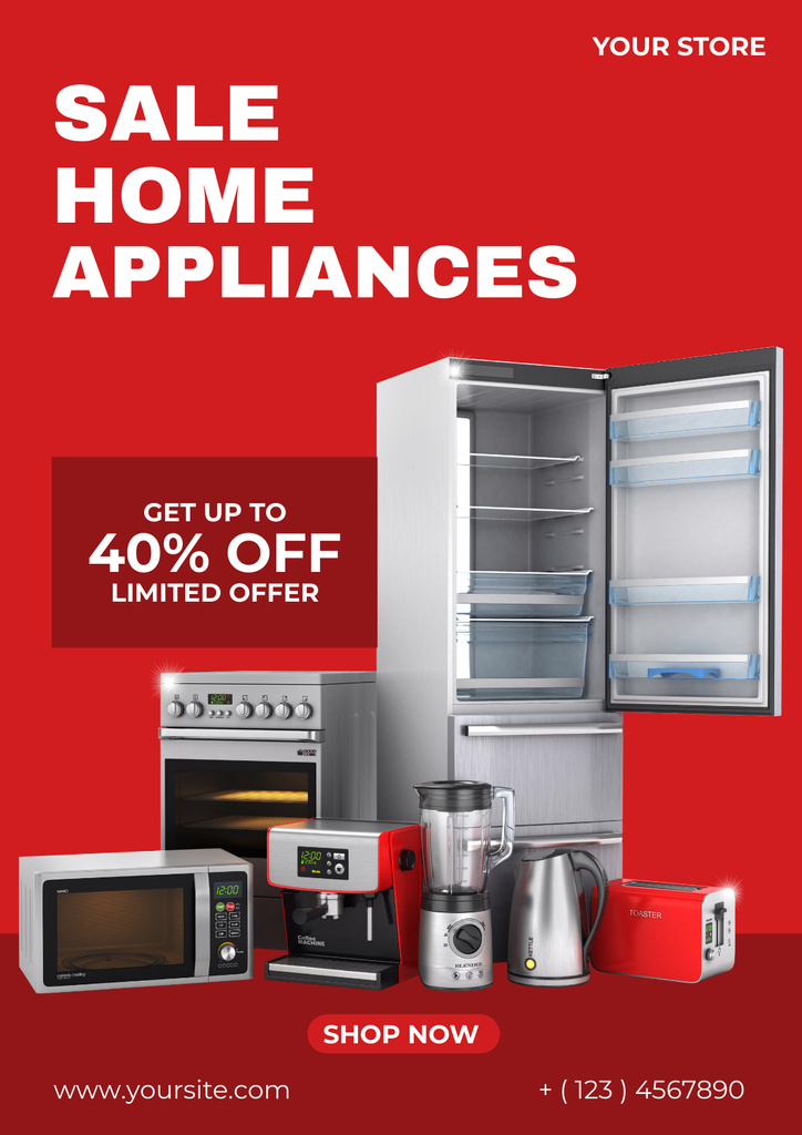 Kitchen Appliances Sale Red Poster Design Template