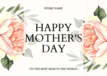 Mother's Day Greeting with Illustration of Roses Postcard 5x7in Šablona návrhu