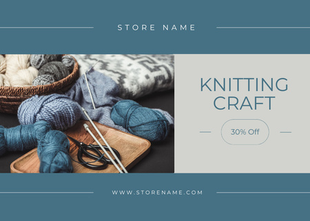 Knitting Craft With Yarn And Discount Card Design Template