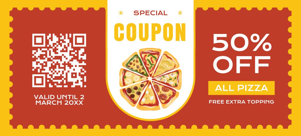 Special Discount Voucher for Pizza Coupon 3.75x8.25in Design Template