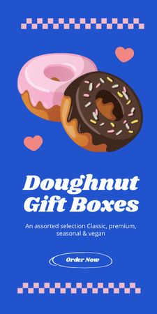 Ontwerpsjabloon van Graphic van Geschenkdoosaanbieding met heerlijke donuts