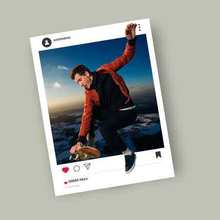 Jóképű fiatal férfi ugrik a gördeszkán Instagram tervezősablon