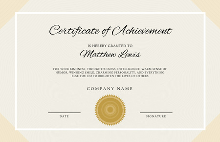 Award of Achievement with Golden Stamp Certificate 5.5x8.5in Design Template