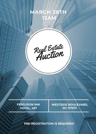Blue Skyscraper for Real Estate Auction Flayer Design Template