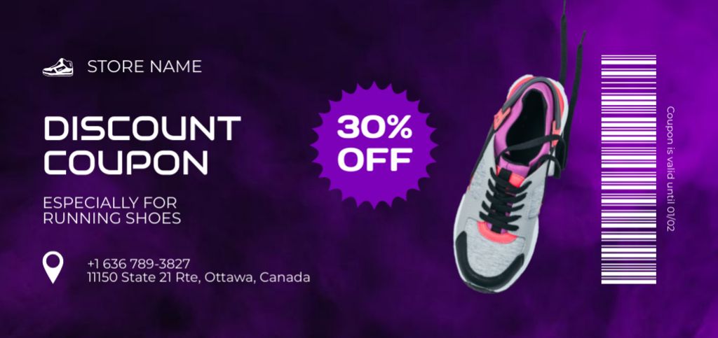 Ontwerpsjabloon van Coupon Din Large van Athletic Shoes Offer At Reduced Price In Purple